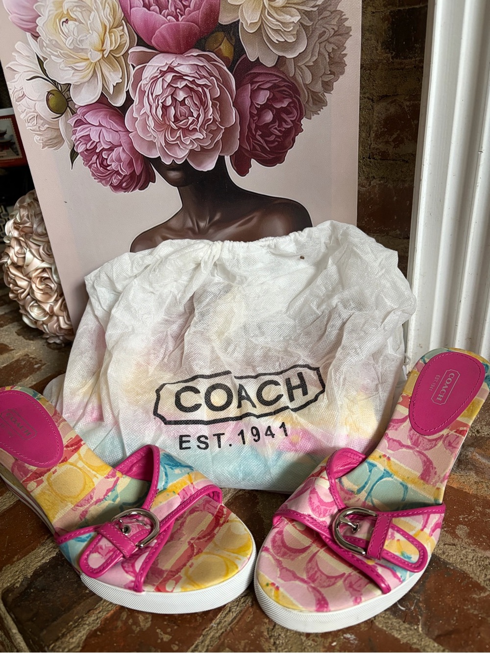 Coach Hamptons Weekend tote ft. a multicolored watercolor canvas w/ Shoes - Picture 14 of 15